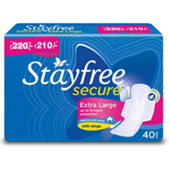 Stayfree Secure XL Cottony Sanitary napkins with Wings (40 Count)